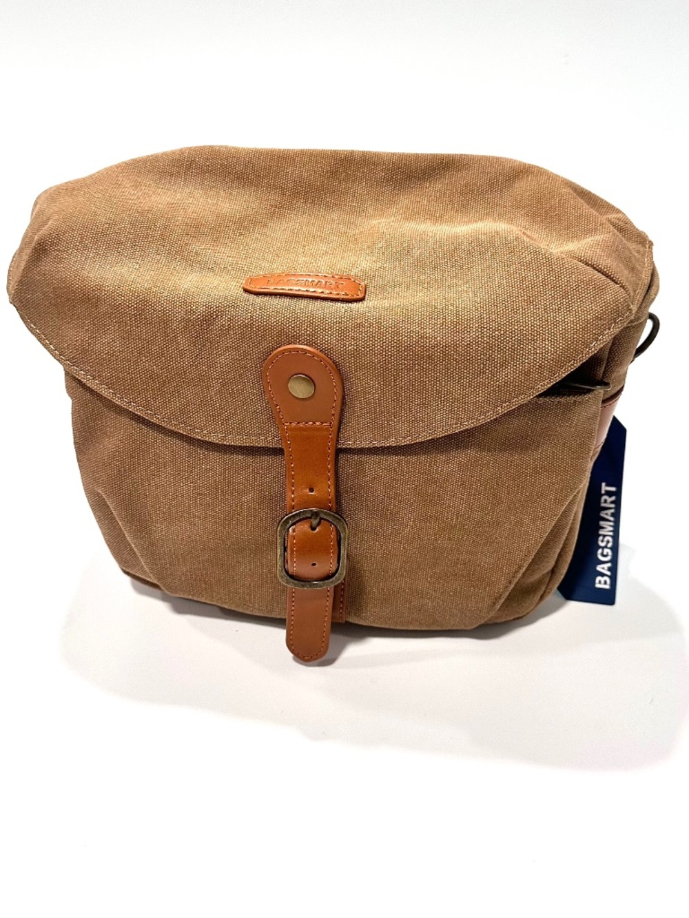 NEW Bagsmart Brown Canvase Camera Bag Snap Clasp Padded Inside Removeable/adjust